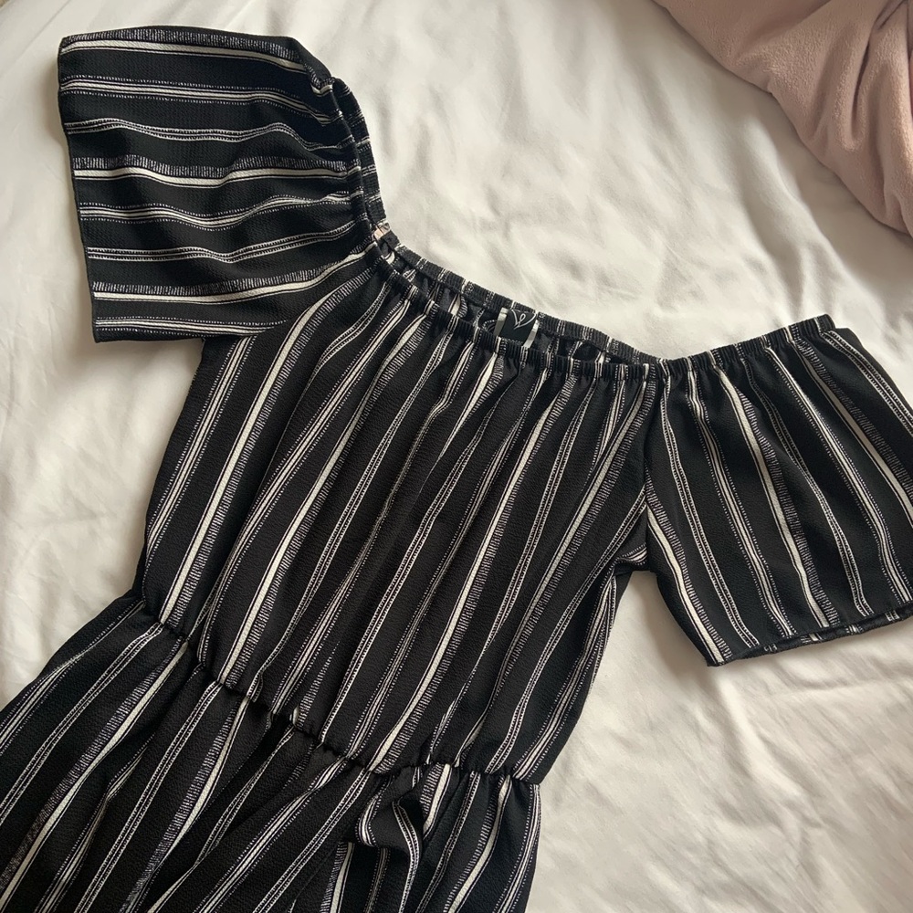 Off-Shoulder Striped Romper Dress
